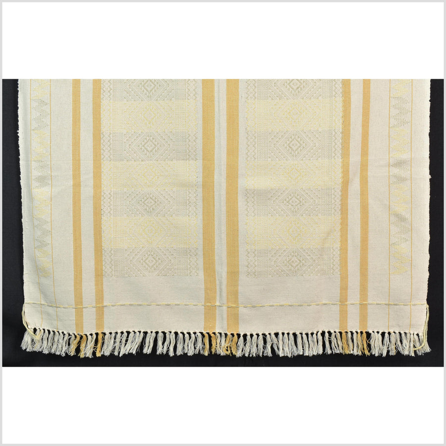 Natural dye, tribal ethnic Naga blanket, minimal neutral natural cream yellow sage, handwoven cotton throw boho Thai Burma India ii219