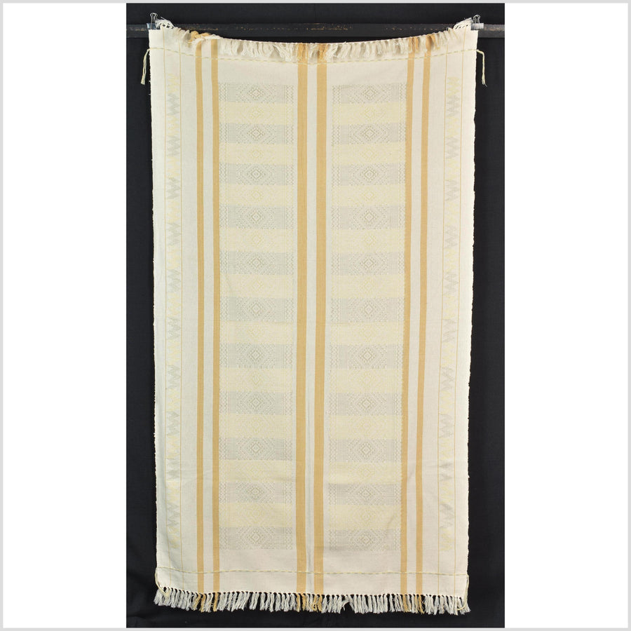 Natural dye, tribal ethnic Naga blanket, minimal neutral natural cream yellow sage, handwoven cotton throw boho Thai Burma India ii219