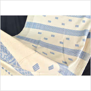 Natural dye, tribal ethnic Naga blanket, minimal neutral natural cream blue, handwoven cotton throw boho Thai Burma India ii220