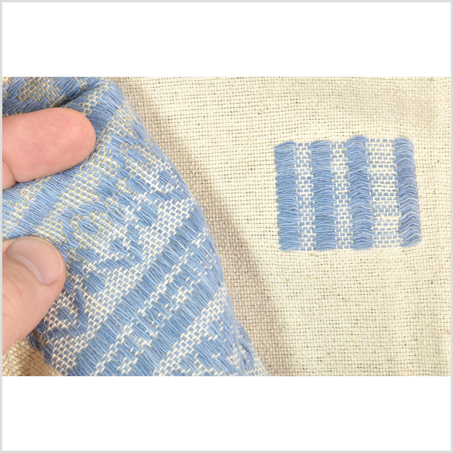 Natural dye, tribal ethnic Naga blanket, minimal neutral natural cream blue, handwoven cotton throw boho Thai Burma India ii220