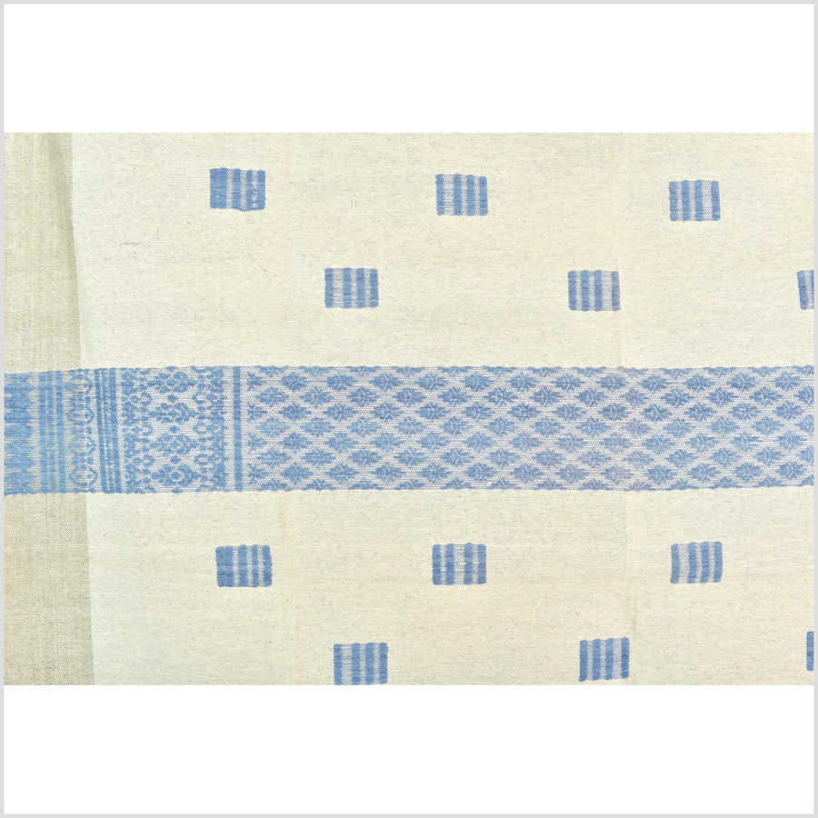 Natural dye, tribal ethnic Naga blanket, minimal neutral natural cream blue, handwoven cotton throw boho Thai Burma India ii220