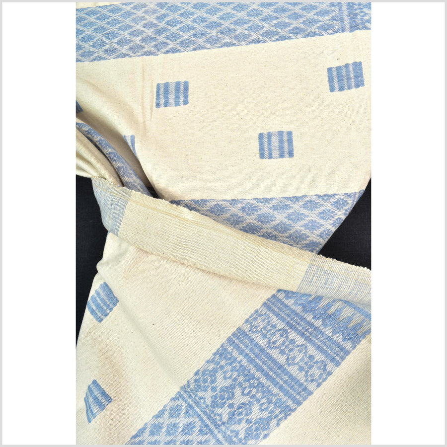 Natural dye, tribal ethnic Naga blanket, minimal neutral natural cream blue, handwoven cotton throw boho Thai Burma India ii220