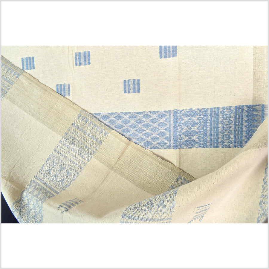 Natural dye, tribal ethnic Naga blanket, minimal neutral natural cream blue, handwoven cotton throw boho Thai Burma India ii220