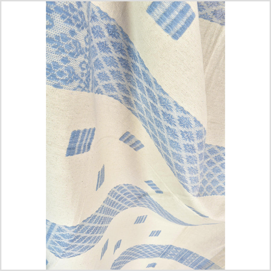 Natural dye, tribal ethnic Naga blanket, minimal neutral natural cream blue, handwoven cotton throw boho Thai Burma India ii220