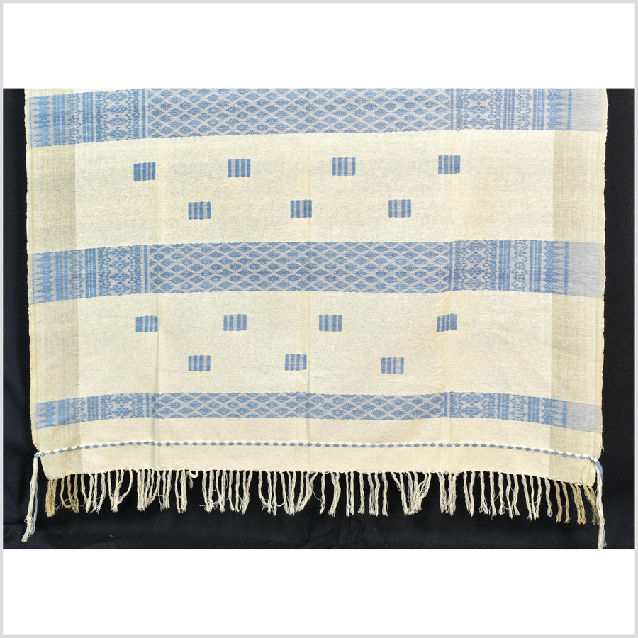 Natural dye, tribal ethnic Naga blanket, minimal neutral natural cream blue, handwoven cotton throw boho Thai Burma India ii220
