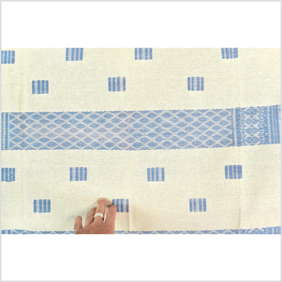 Natural dye, tribal ethnic Naga blanket, minimal neutral natural cream blue, handwoven cotton throw boho Thai Burma India ii220