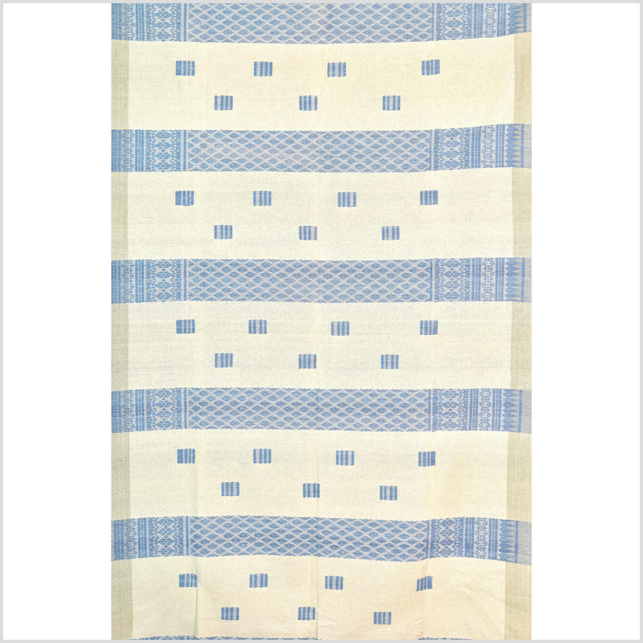 Natural dye, tribal ethnic Naga blanket, minimal neutral natural cream blue, handwoven cotton throw boho Thai Burma India ii220