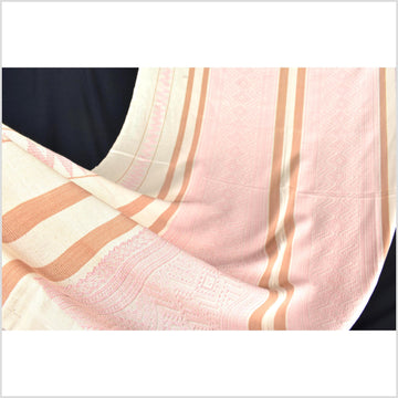 Natural dye, tribal ethnic Naga blanket, minimal neutral natural cream pink cantaloupe, handwoven cotton throw boho Thai Burma India ii221