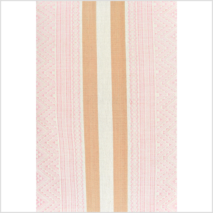 Natural dye, tribal ethnic Naga blanket, minimal neutral natural cream pink cantaloupe, handwoven cotton throw boho Thai Burma India ii221