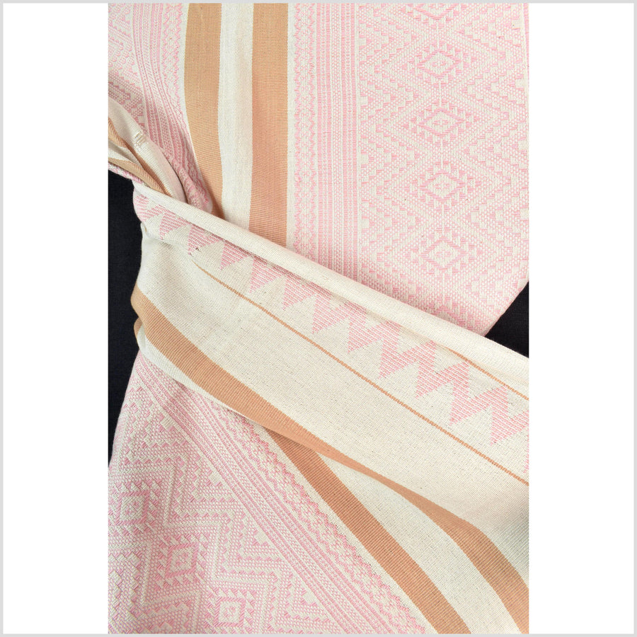Natural dye, tribal ethnic Naga blanket, minimal neutral natural cream pink cantaloupe, handwoven cotton throw boho Thai Burma India ii221