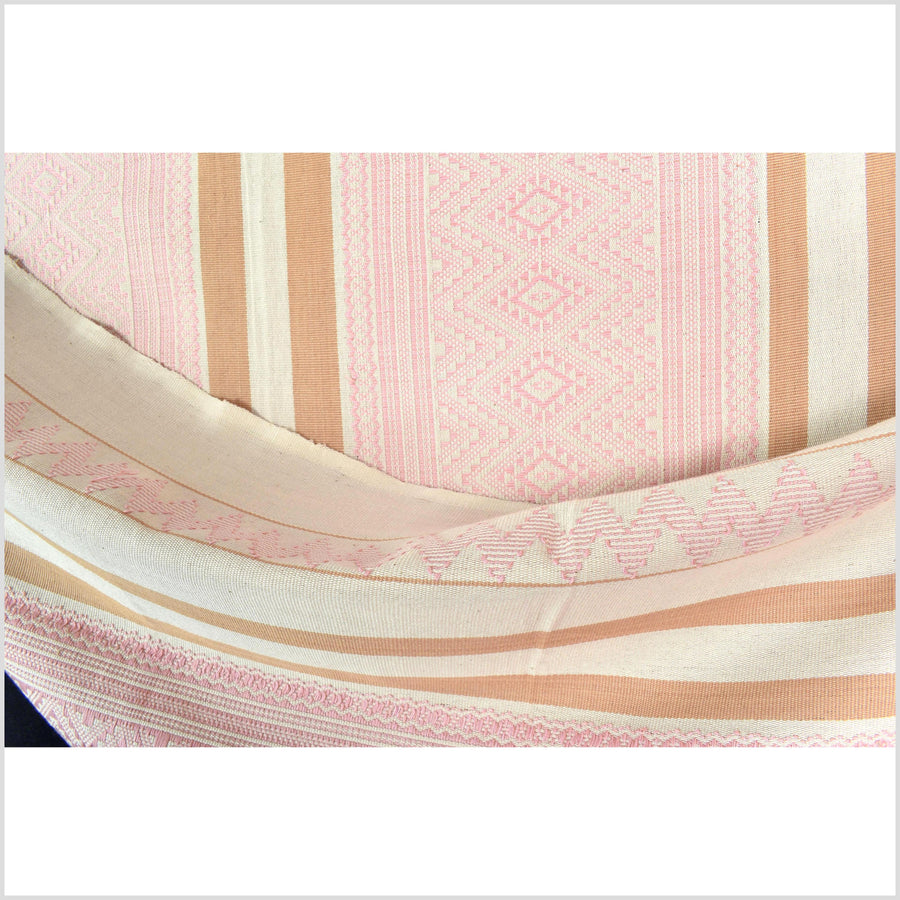 Natural dye, tribal ethnic Naga blanket, minimal neutral natural cream pink cantaloupe, handwoven cotton throw boho Thai Burma India ii221