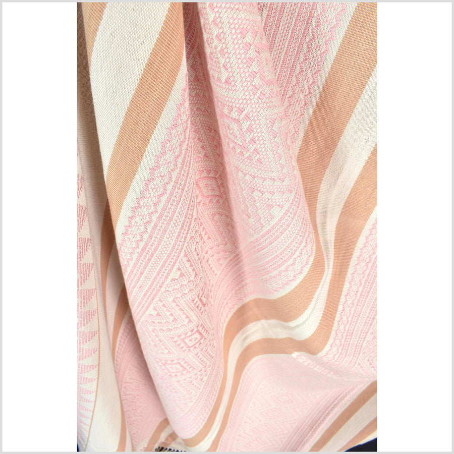 Natural dye, tribal ethnic Naga blanket, minimal neutral natural cream pink cantaloupe, handwoven cotton throw boho Thai Burma India ii221