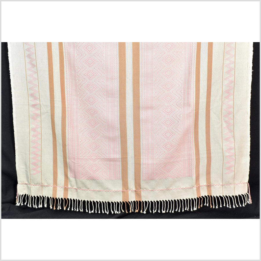 Natural dye, tribal ethnic Naga blanket, minimal neutral natural cream pink cantaloupe, handwoven cotton throw boho Thai Burma India ii221