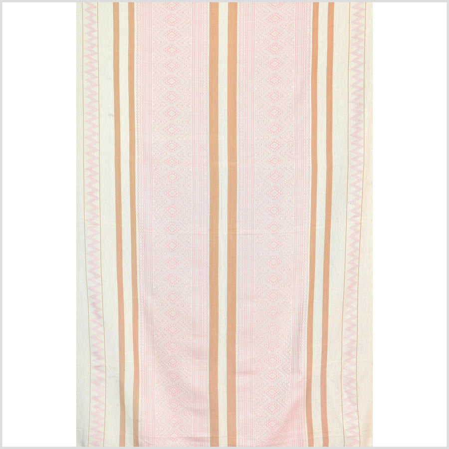 Natural dye, tribal ethnic Naga blanket, minimal neutral natural cream pink cantaloupe, handwoven cotton throw boho Thai Burma India ii221