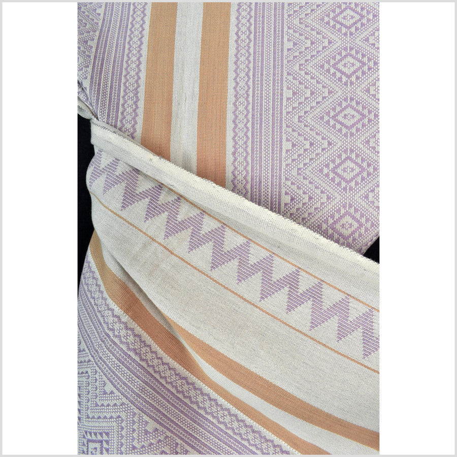 Natural dye, tribal ethnic Naga blanket, minimal neutral natural gray purple cantaloupe, handwoven cotton throw boho Thai Burma India ii222