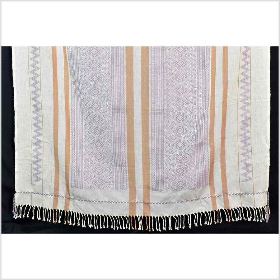 Natural dye, tribal ethnic Naga blanket, minimal neutral natural gray purple cantaloupe, handwoven cotton throw boho Thai Burma India ii222