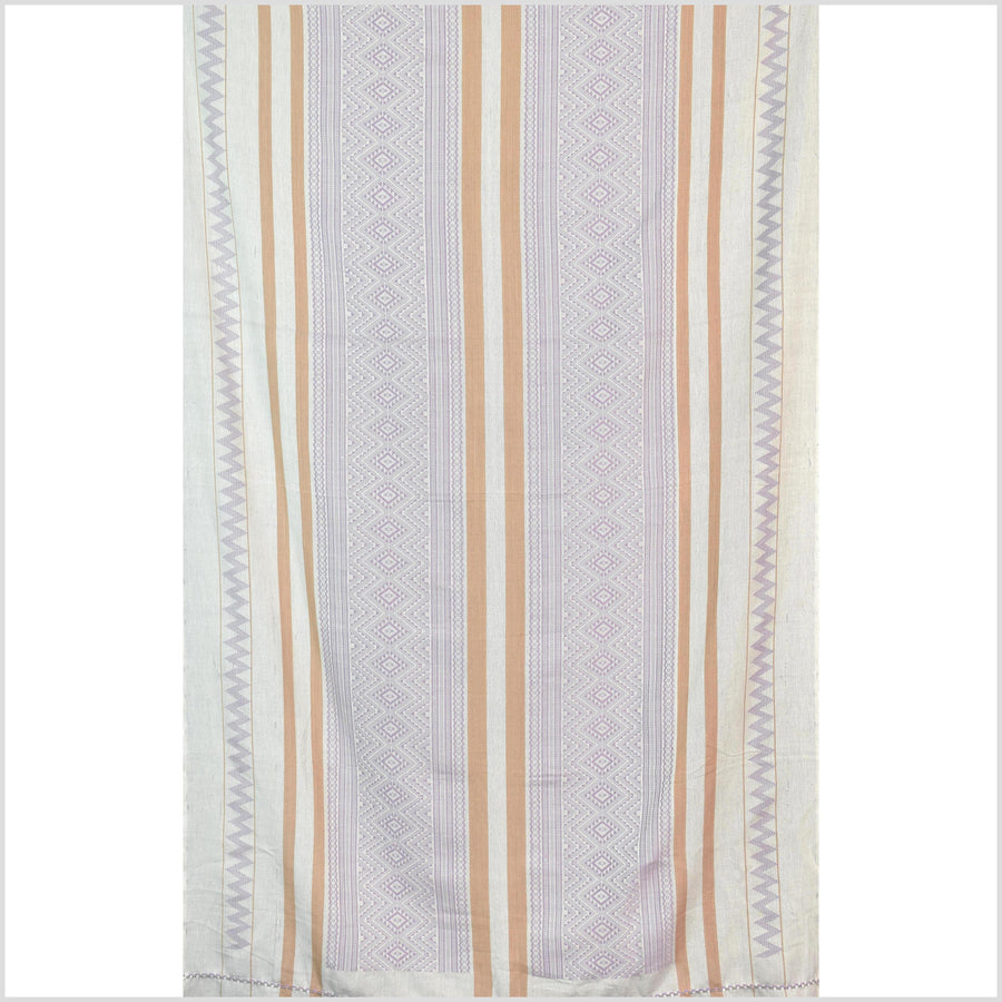 Natural dye, tribal ethnic Naga blanket, minimal neutral natural gray purple cantaloupe, handwoven cotton throw boho Thai Burma India ii222