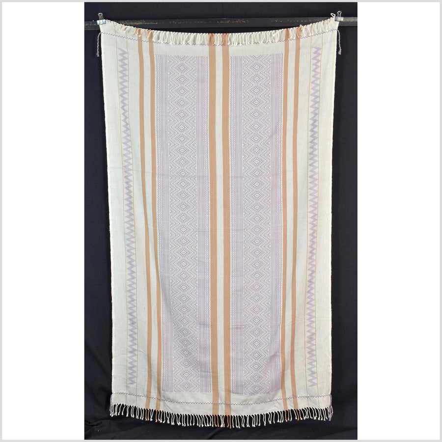 Natural dye, tribal ethnic Naga blanket, minimal neutral natural gray purple cantaloupe, handwoven cotton throw boho Thai Burma India ii222