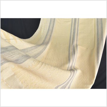 Natural dye, tribal ethnic Naga blanket, cream yellow blue white, handwoven cotton throw boho Thai Burma India ii223