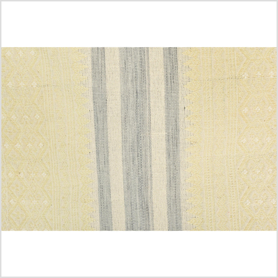 Natural dye, tribal ethnic Naga blanket, cream yellow blue white, handwoven cotton throw boho Thai Burma India ii223