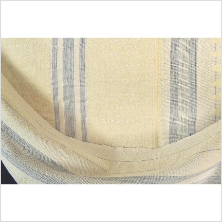 Natural dye, tribal ethnic Naga blanket, cream yellow blue white, handwoven cotton throw boho Thai Burma India ii223