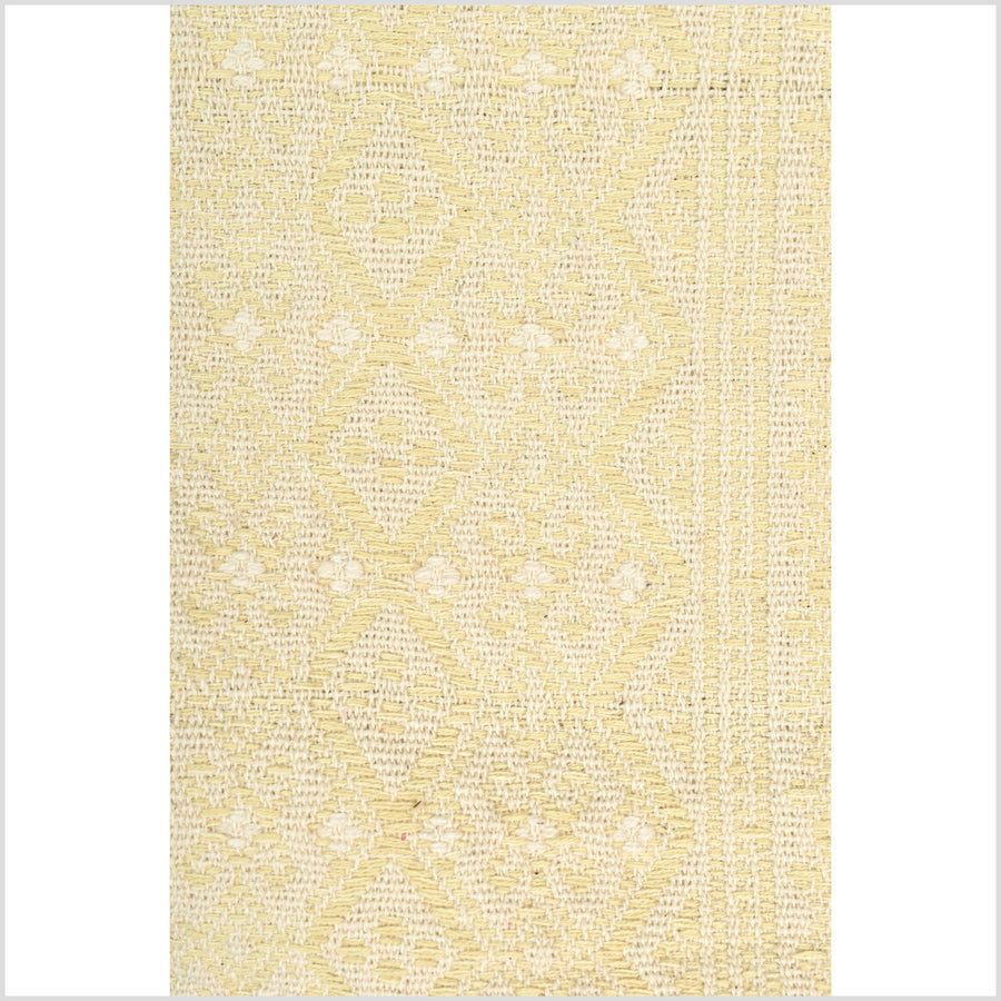 Natural dye, tribal ethnic Naga blanket, cream yellow blue white, handwoven cotton throw boho Thai Burma India ii223