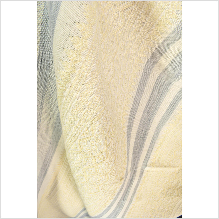 Natural dye, tribal ethnic Naga blanket, cream yellow blue white, handwoven cotton throw boho Thai Burma India ii223