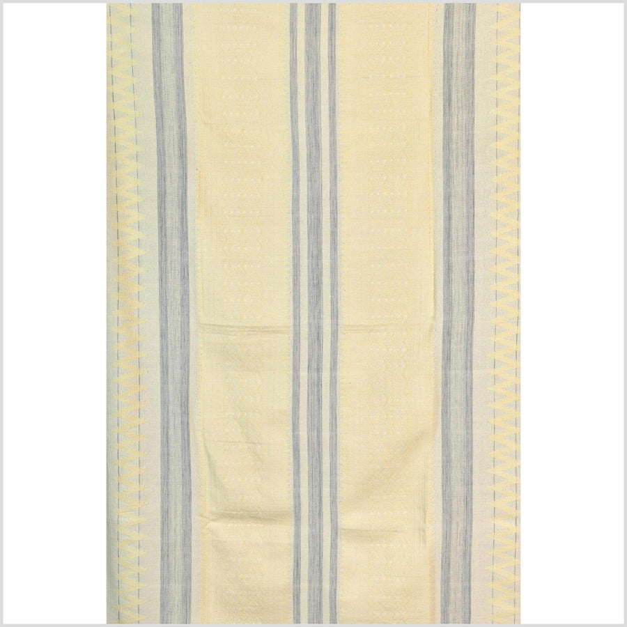 Natural dye, tribal ethnic Naga blanket, cream yellow blue white, handwoven cotton throw boho Thai Burma India ii223