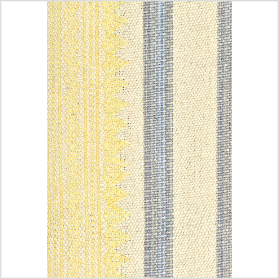 Natural dye, huge, tribal ethnic Naga blanket, cream gold blue, handwoven cotton throw boho Thai Burma India ii224