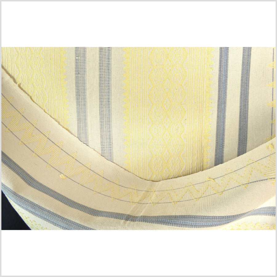 Natural dye, huge, tribal ethnic Naga blanket, cream gold blue, handwoven cotton throw boho Thai Burma India ii224
