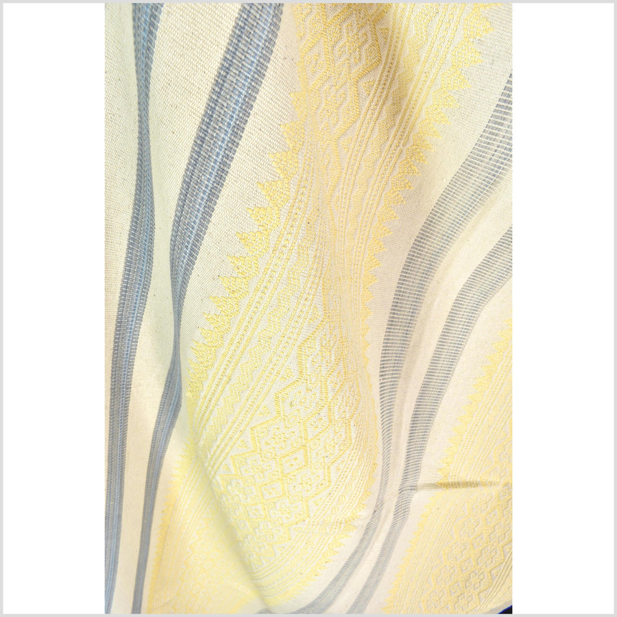 Natural dye, huge, tribal ethnic Naga blanket, cream gold blue, handwoven cotton throw boho Thai Burma India ii224