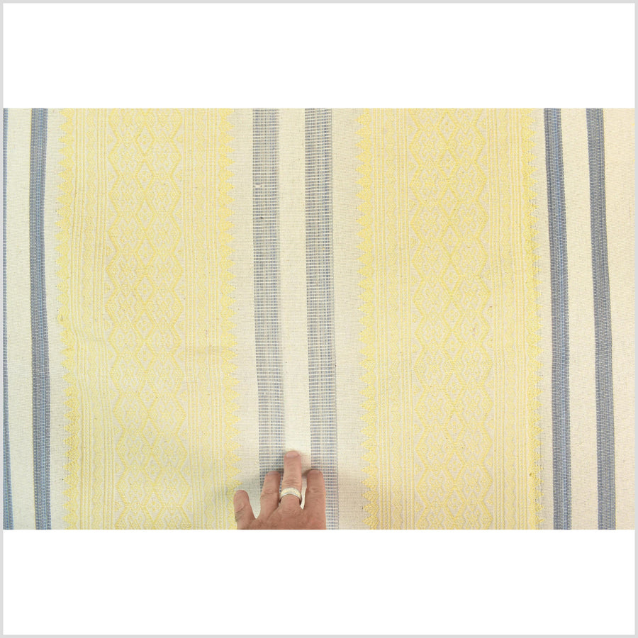 Natural dye, huge, tribal ethnic Naga blanket, cream gold blue, handwoven cotton throw boho Thai Burma India ii224