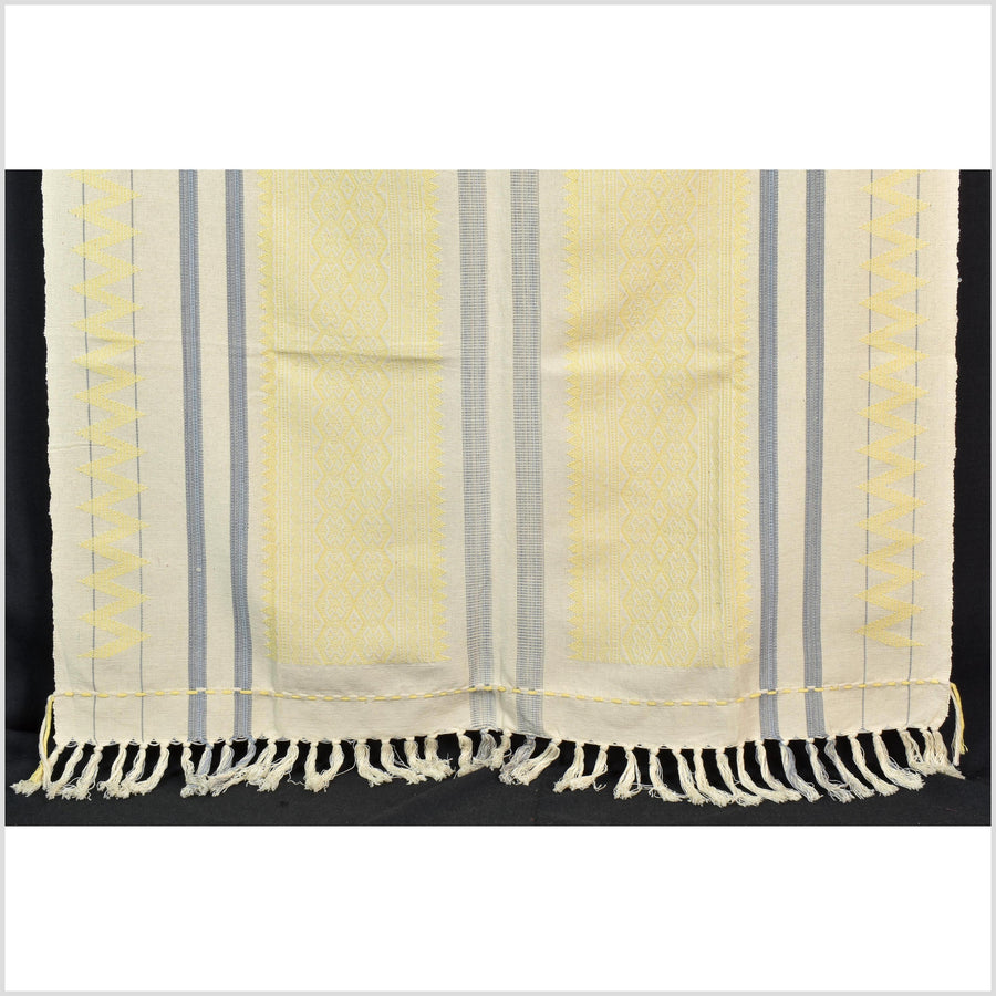Natural dye, huge, tribal ethnic Naga blanket, cream gold blue, handwoven cotton throw boho Thai Burma India ii224