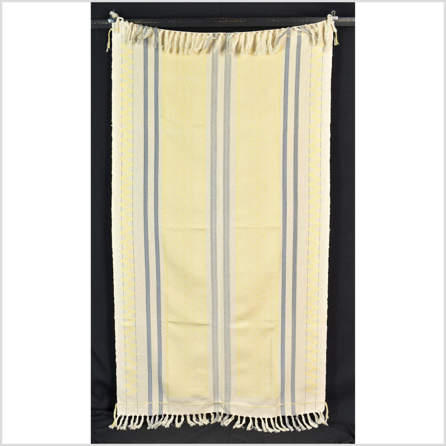 Natural dye, huge, tribal ethnic Naga blanket, cream gold blue, handwoven cotton throw boho Thai Burma India ii224