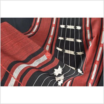 Tribal ethnic Naga geometric stripe star pattern blanket, handwoven cotton throw boho Thailand Burma India tapestry ii225