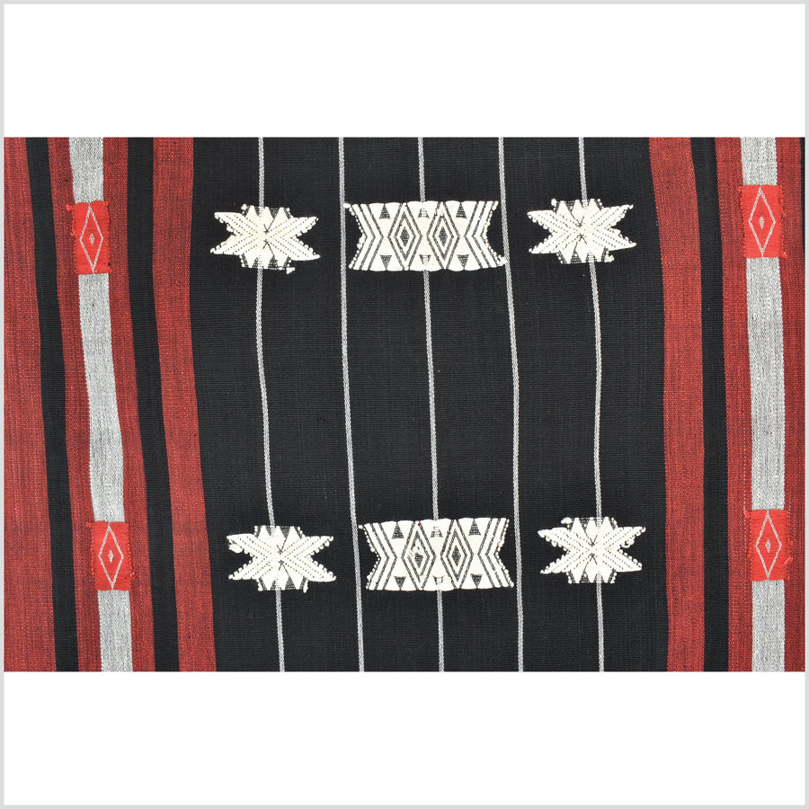 Tribal ethnic Naga geometric stripe star pattern blanket, handwoven cotton throw boho Thailand Burma India tapestry ii225