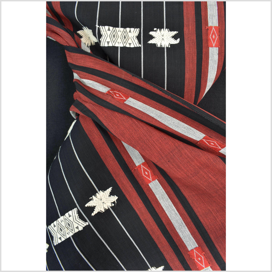Tribal ethnic Naga geometric stripe star pattern blanket, handwoven cotton throw boho Thailand Burma India tapestry ii225
