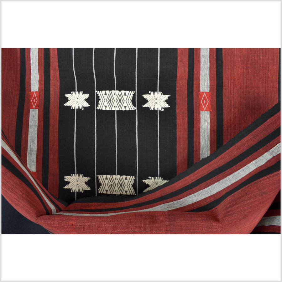 Tribal ethnic Naga geometric stripe star pattern blanket, handwoven cotton throw boho Thailand Burma India tapestry ii225