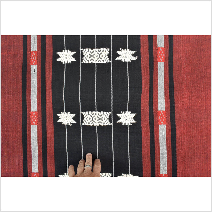 Tribal ethnic Naga geometric stripe star pattern blanket, handwoven cotton throw boho Thailand Burma India tapestry ii225