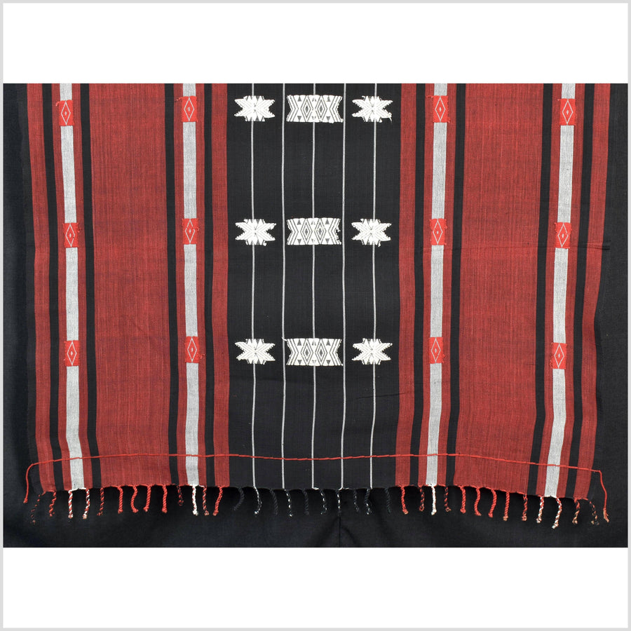 Tribal ethnic Naga geometric stripe star pattern blanket, handwoven cotton throw boho Thailand Burma India tapestry ii225