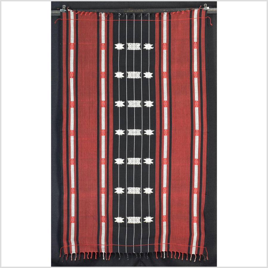 Tribal ethnic Naga geometric stripe star pattern blanket, handwoven cotton throw boho Thailand Burma India tapestry ii225