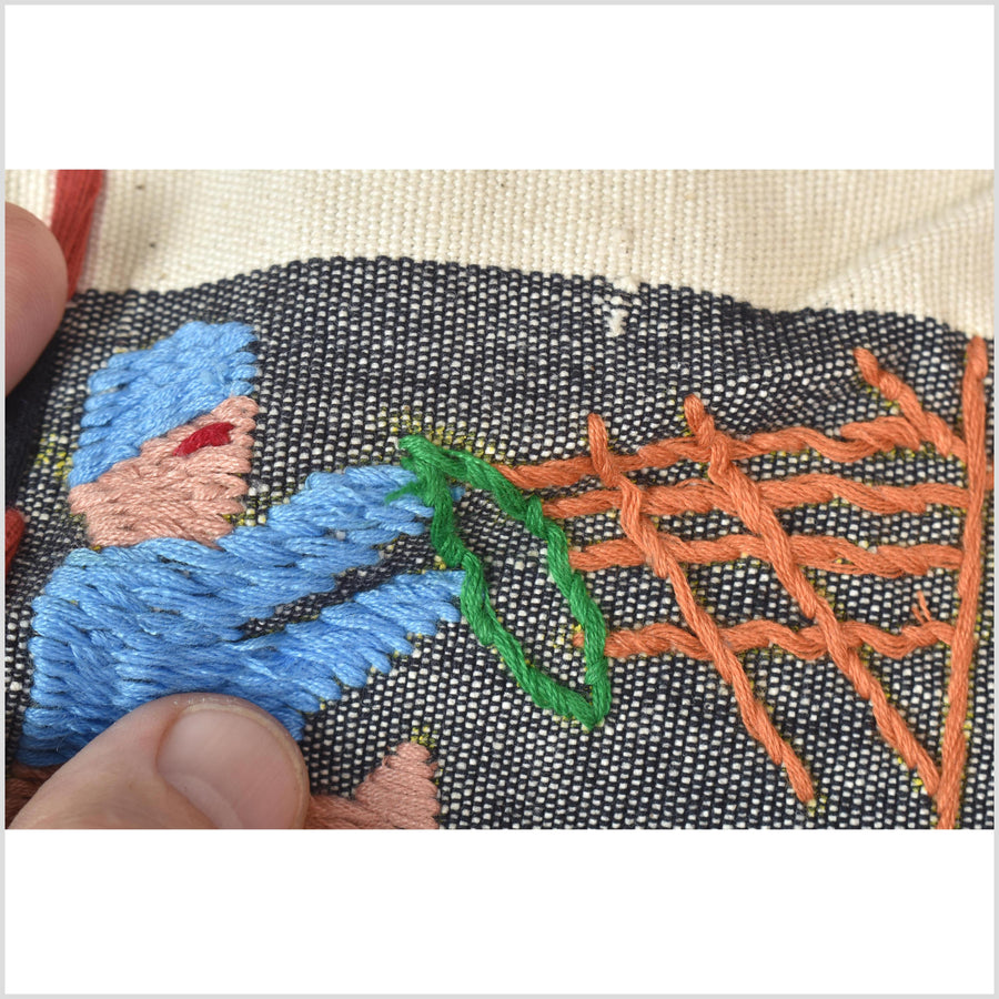 Unusual cream gray grid style cotton story quilt Naga tribal textile ethnic embroidered boho fabric Burma hill tribe tapestry Thailand India Hmong II226