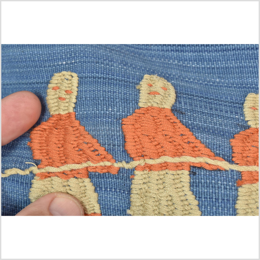 Cornflower blue special Naga tribal textile cotton story quilt, animals, totems, boho hilltribe tapestry Thailand India ii229