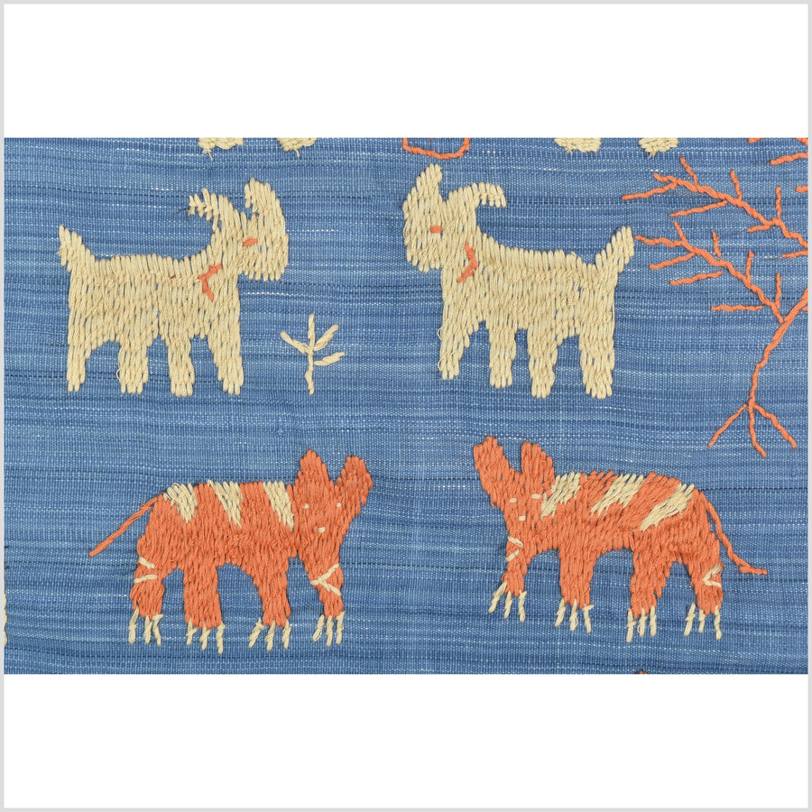 Cornflower blue special Naga tribal textile cotton story quilt, animals, totems, boho hilltribe tapestry Thailand India ii229