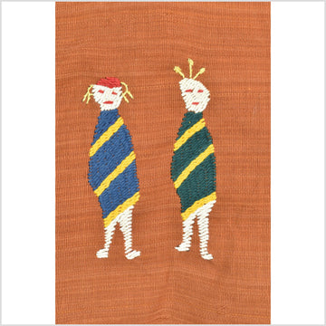 Dark yellow ocher cotton story quilt Naga tribal textile ethnic embroidered boho fabric Burma hill tribe tapestry Thailand India Hmong II22