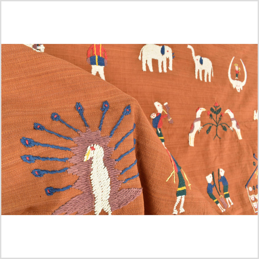 Dark yellow ocher cotton story quilt Naga tribal textile ethnic embroidered boho fabric Burma hill tribe tapestry Thailand India Hmong II22