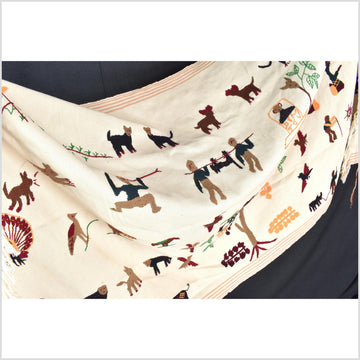 Caramel & off-white cotton story quilt Naga tribal textile ethnic embroidered boho fabric Burma hill tribe tapestry Thai India ii233