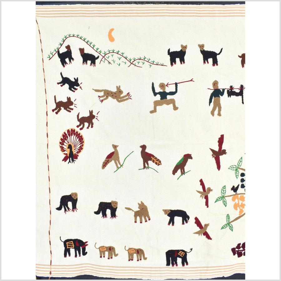 Caramel & off-white cotton story quilt Naga tribal textile ethnic embroidered boho fabric Burma hill tribe tapestry Thai India ii233