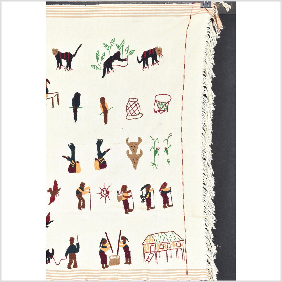 Caramel & off-white cotton story quilt Naga tribal textile ethnic embroidered boho fabric Burma hill tribe tapestry Thai India ii233
