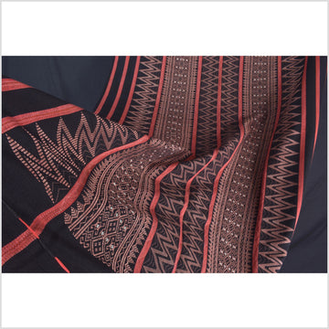 Tribal home decor ethnic Naga blanket unique, black, blush, red, handwoven cotton throw boho Thailand Burma India tapestry ii235
